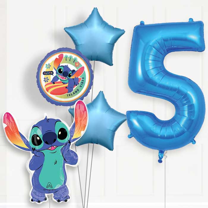Stitch 5th Birthday Helium Balloon Package - 5th Birthday Balloon Package | Party Save Smile