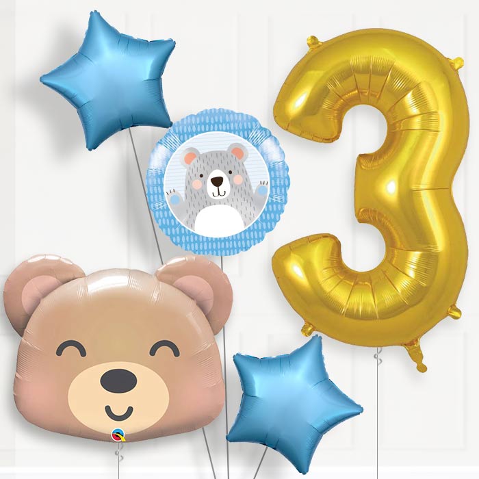 Teddy Bear 3rd Birthday Helium Balloon Package - 3rd Birthday Balloon Package | Party Save Smile