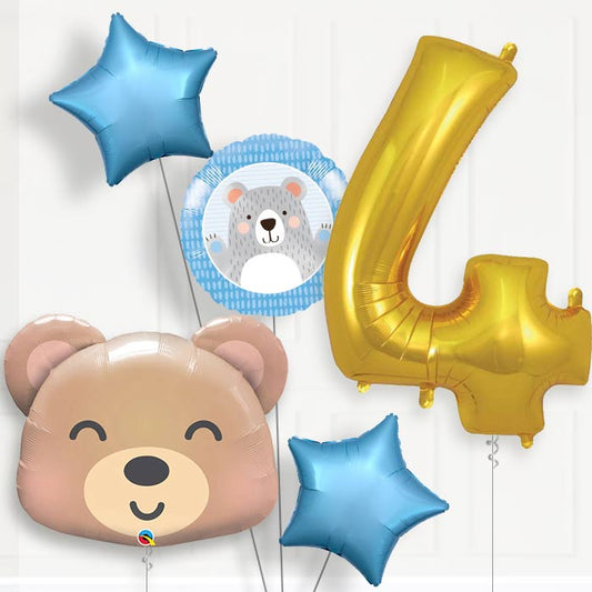 Teddy Bear 4th Birthday Helium Balloon Package - 4th Birthday Balloon Package | Party Save Smile