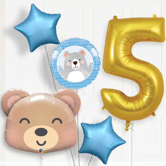 Teddy Bear 5th Birthday Helium Balloon Package - 5th Birthday Balloon Package | Party Save Smile