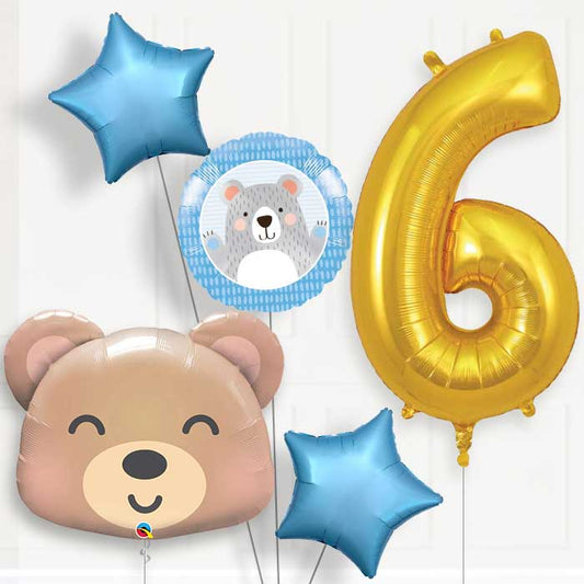 Teddy Bear 6th Birthday Helium Balloon Package - 6th Birthday Balloon Package | Party Save Smile