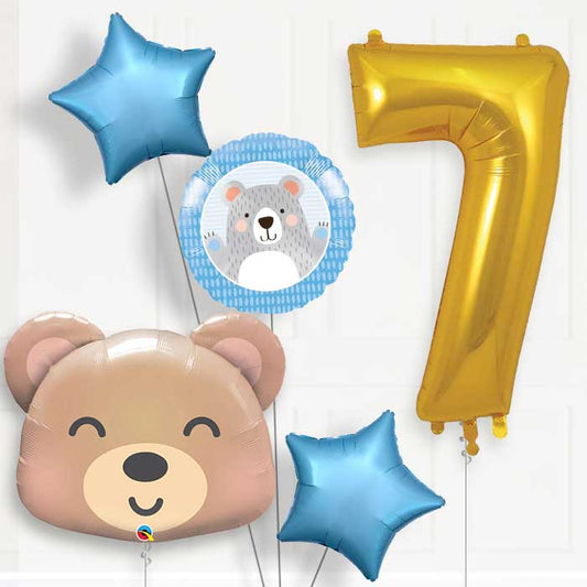 Teddy Bear 7th Birthday Helium Balloon Package - 7th Birthday Balloon Package | Party Save Smile