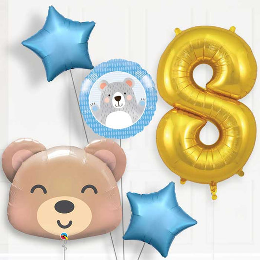 Teddy Bear 8th Birthday Helium Balloon Package - 8th Birthday Balloon Package | Party Save Smile