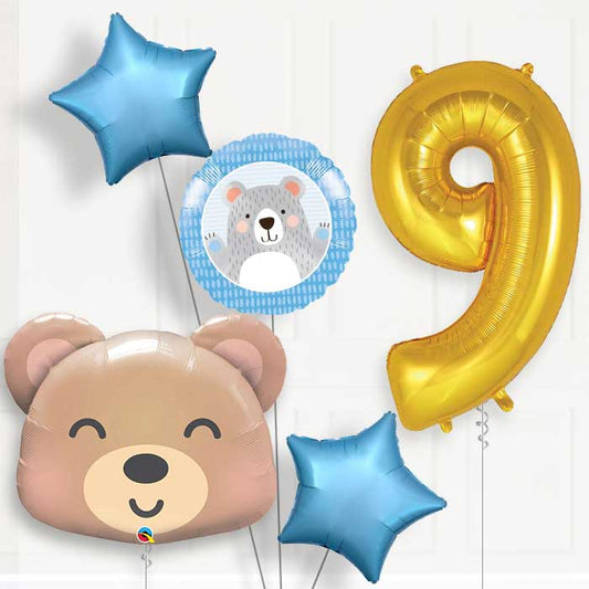 Teddy Bear 9th Birthday Helium Balloon Package - 9th Birthday Balloon Package | Party Save Smile
