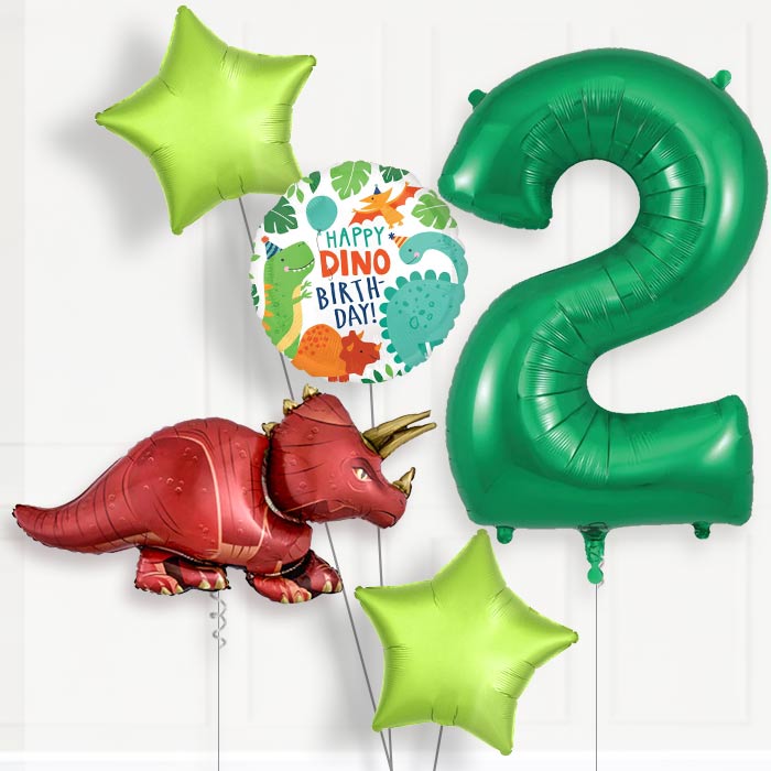 Triceratops 2nd Birthday Helium Balloon Package - 2nd Birthday Balloon Package | Party Save Smile