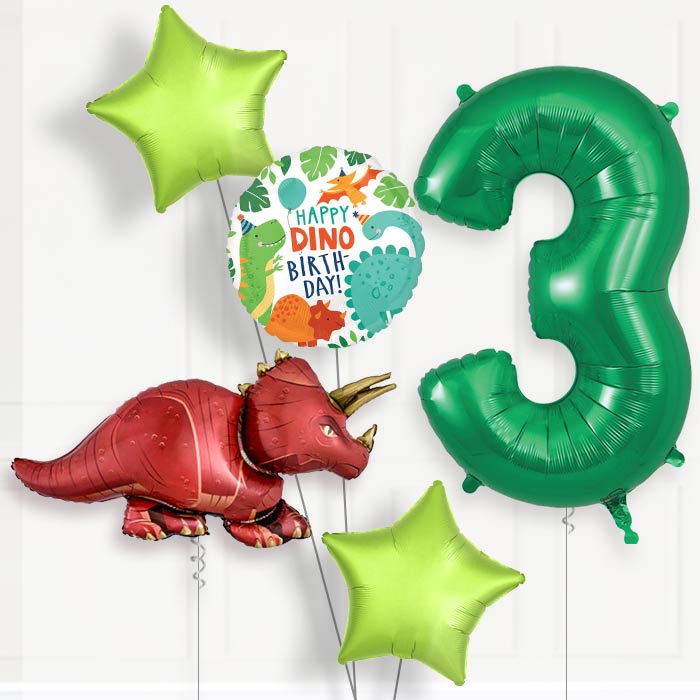 Triceratops 3rd Birthday Helium Balloon Package - 3rd Birthday Balloon Package | Party Save Smile
