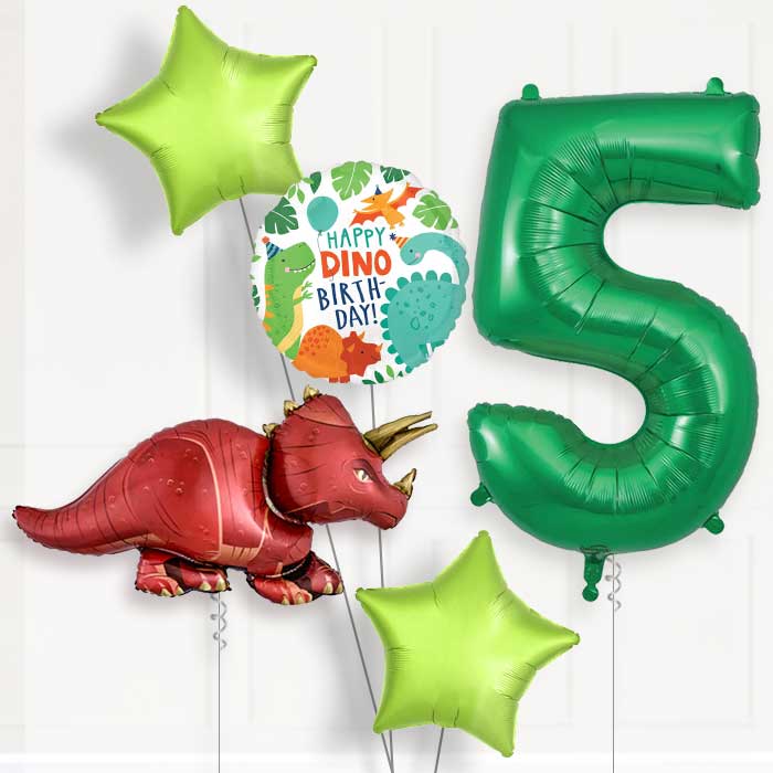 Triceratops 5th Birthday Helium Balloon Package - 5th Birthday Balloon Package | Party Save Smile