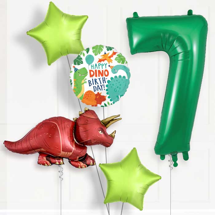 Triceratops 7th Birthday Helium Balloon Package - 7th Birthday Balloon Package | Party Save Smile