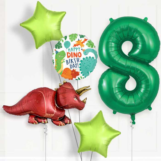 Triceratops 8th Birthday Helium Balloon Package - 8th Birthday Balloon Package | Party Save Smile