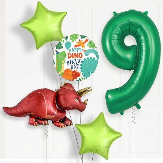 Triceratops 9th Birthday Helium Balloon Package - 9th Birthday Balloon Package | Party Save Smile