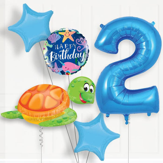 Sea Turtle 2nd Birthday Helium Balloon Package - 2nd Birthday Balloon Package | Party Save Smile