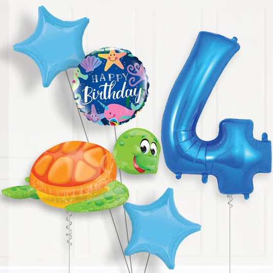 Sea Turtle 4th Birthday Helium Balloon Package - 4th Birthday Balloon Package | Party Save Smile