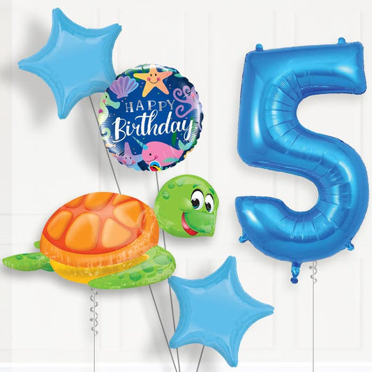 Sea Turtle 5th Birthday Helium Balloon Package - 5th Birthday Balloon Package | Party Save Smile