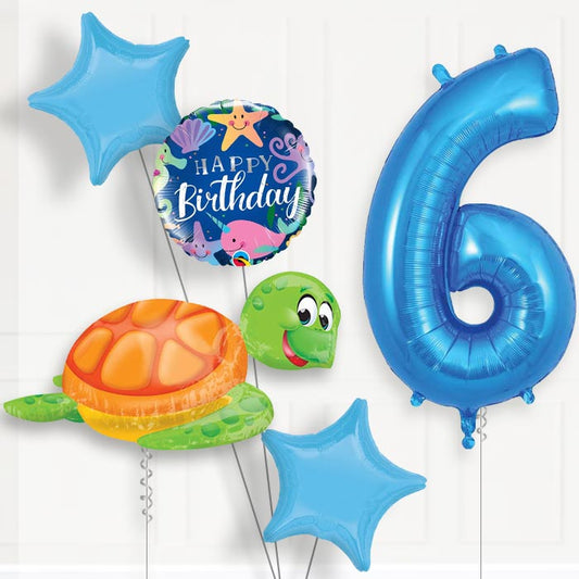 Sea Turtle 6th Birthday Helium Balloon Package - 6th Birthday Balloon Package | Party Save Smile