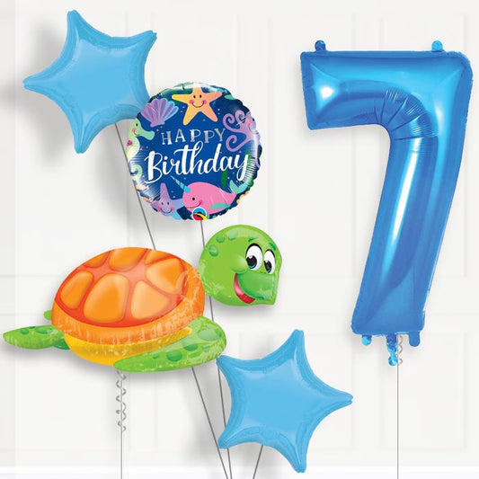 Sea Turtle 7th Birthday Helium Balloon Package - 7th Birthday Balloon Package | Party Save Smile