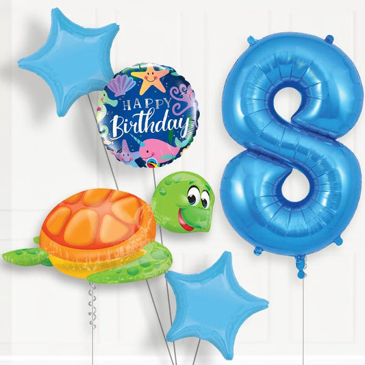 Sea Turtle 8th Birthday Helium Balloon Package - 8th Birthday Balloon Package | Party Save Smile