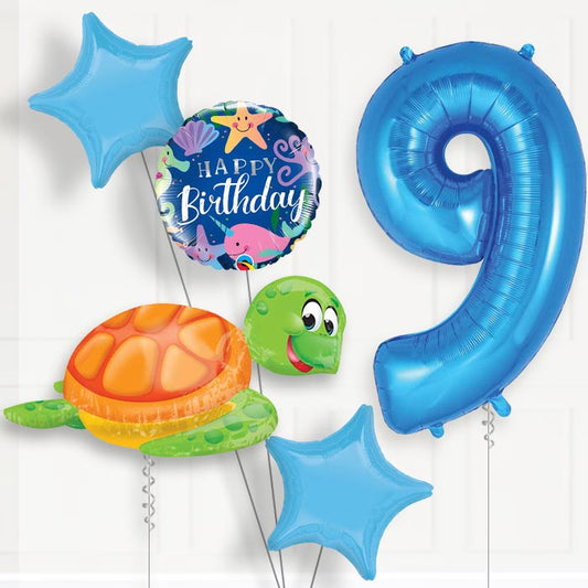 Sea Turtle 9th Birthday Helium Balloon Package - 9th Birthday Balloon Package | Party Save Smile