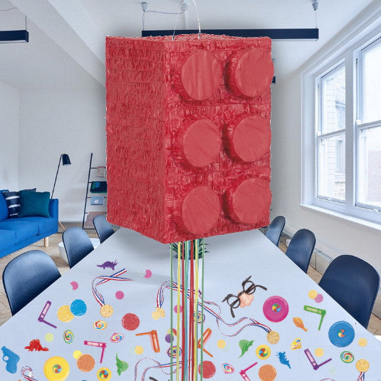 Building Block Brick Pull Pinata Kit with Favours and Confetti | Party Save Smile