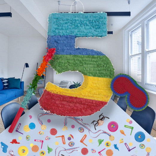Colourful Stripes Number 5 Pinata Kit: Favours and Confetti | Party Save Smile