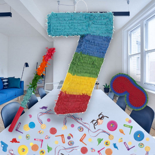 Colourful Stripes Number 7 Pinata Kit: Favours and Confetti | Party Save Smile