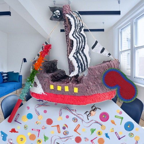 Pirate Ship Jolly Roger Pinata Kit with Favours and Confetti | Party Save Smile