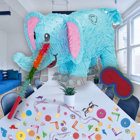 Blue Elephant Pinata Party Kit with Favours and Confetti