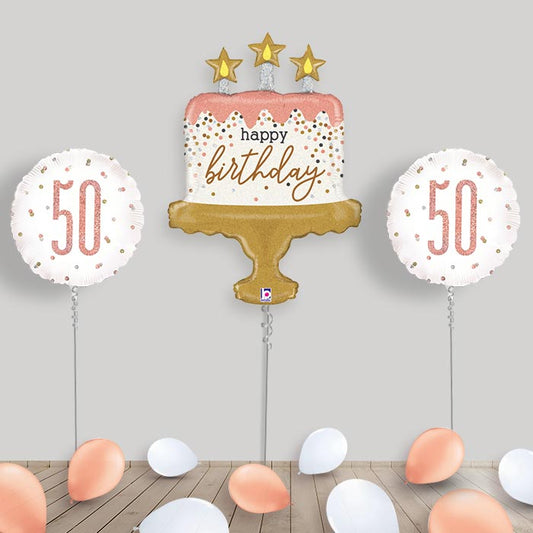 Rose Gold 50th Helium Balloon Display - Rose Gold 50th Balloon Package | Party Save Smile