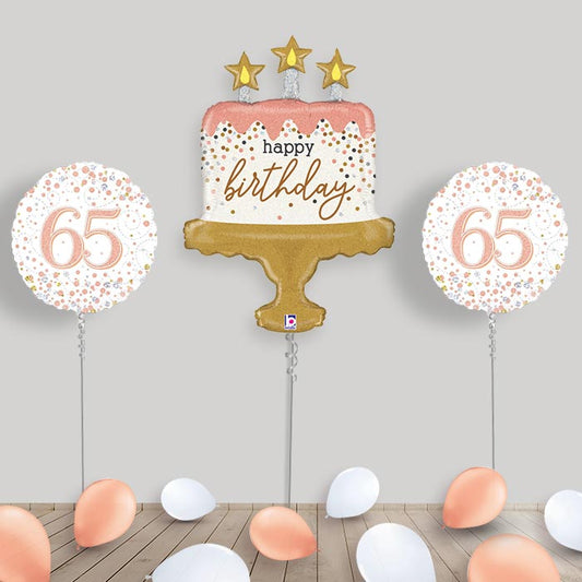 Rose Gold 65th Birthday Balloon Display - Rose Gold 65th Balloon Package | Party Save Smile