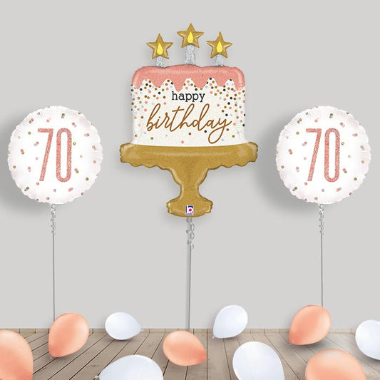 Rose Gold 70th Helium Balloon Display - Rose Gold 70th Balloon Package | Party Save Smile