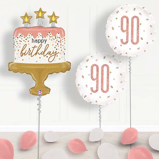 Rose Gold 90th Helium Balloon Display - Rose Gold 90th Balloon Package | Party Save Smile