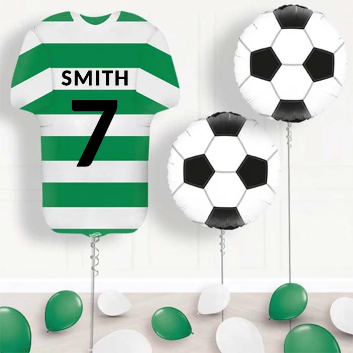 Green and White Hoop Football Shirt Helium Balloon Display - Package | Party Save Smile