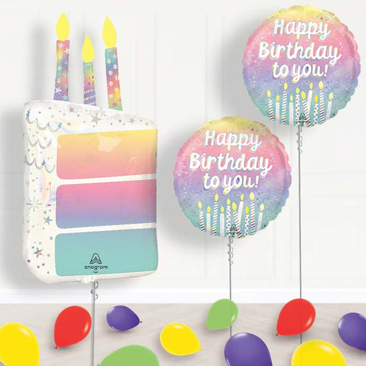 Birthday Cake Slice with Candles Balloon Display Package Delivered Inflated - Balloon Package | Party Save Smile