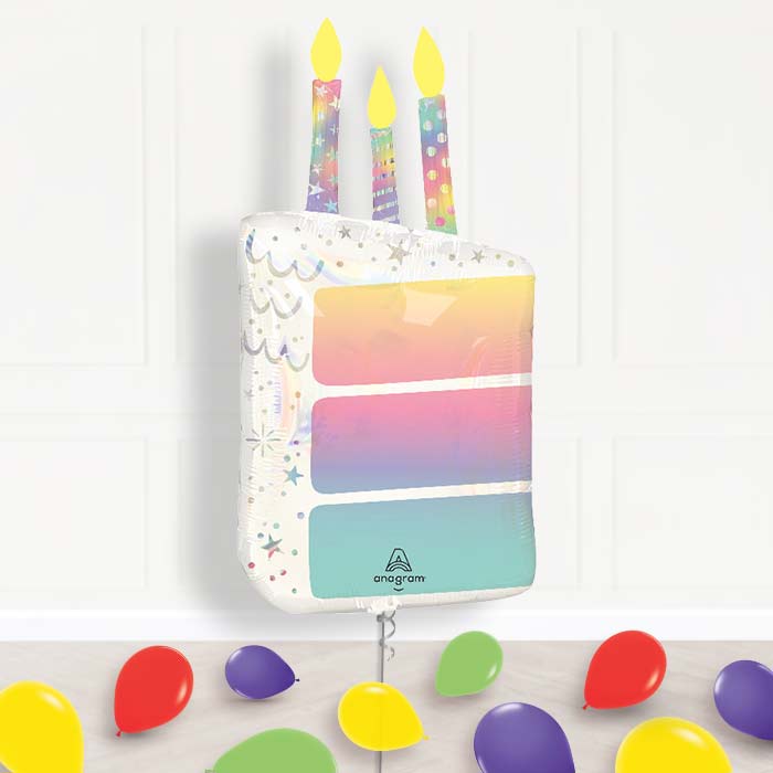 Birthday Cake Slice with Candles Balloon Display Package Delivered Inflated - Supershape Balloon | Party Save Smile