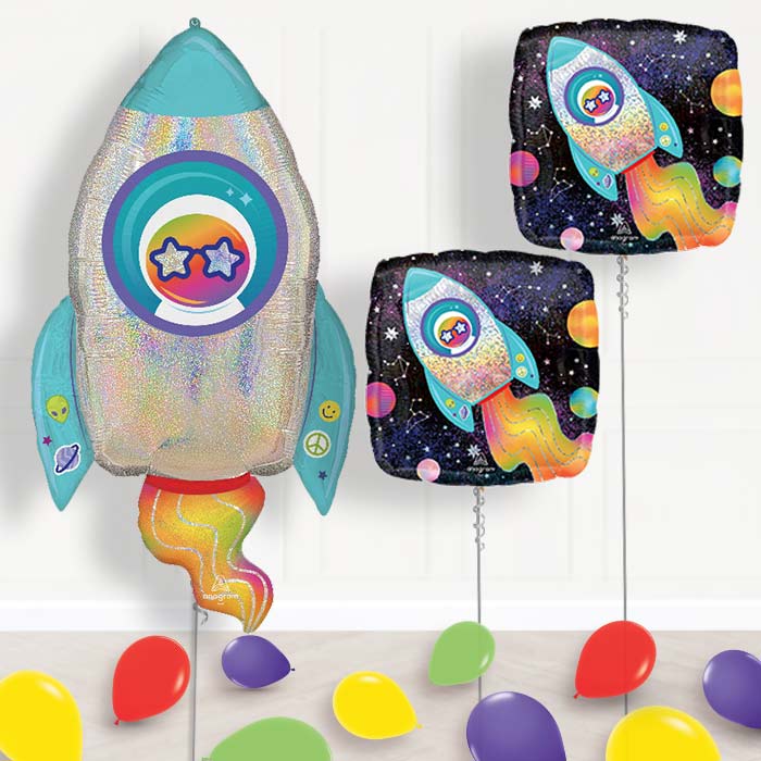 Outer Space Rocket Balloon Display Package Delivered Inflated - Balloon Package | Party Save Smile