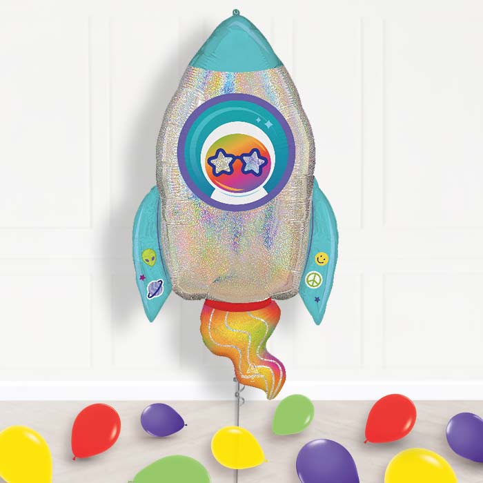 Outer Space Rocket Balloon Display Package Delivered Inflated - Supershape Balloon | Party Save Smile