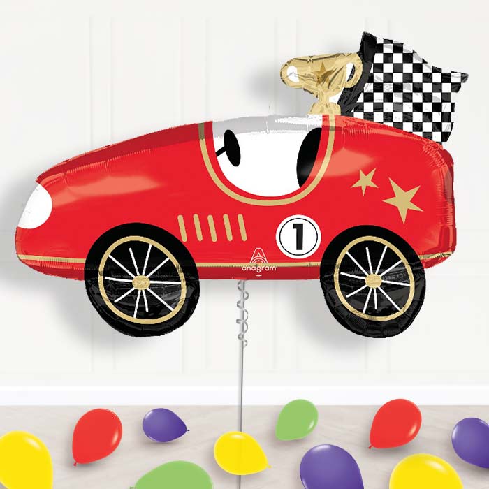 Classic Race Car Balloon Display Package Delivered Inflated - Supershape Balloon | Party Save Smile