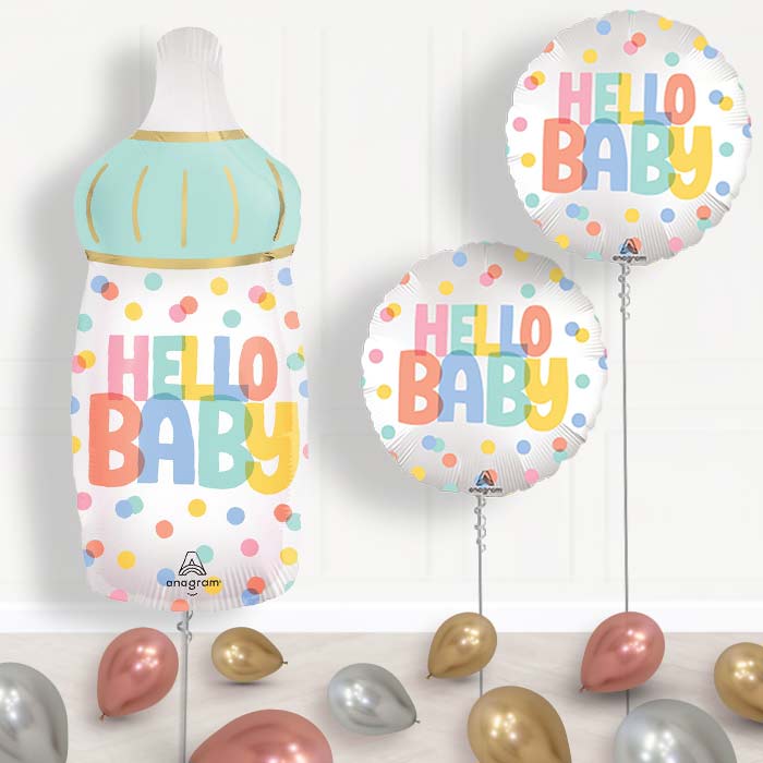 Hello Baby Bottle Balloon Display Package Delivered Inflated - Balloon Package | Party Save Smile