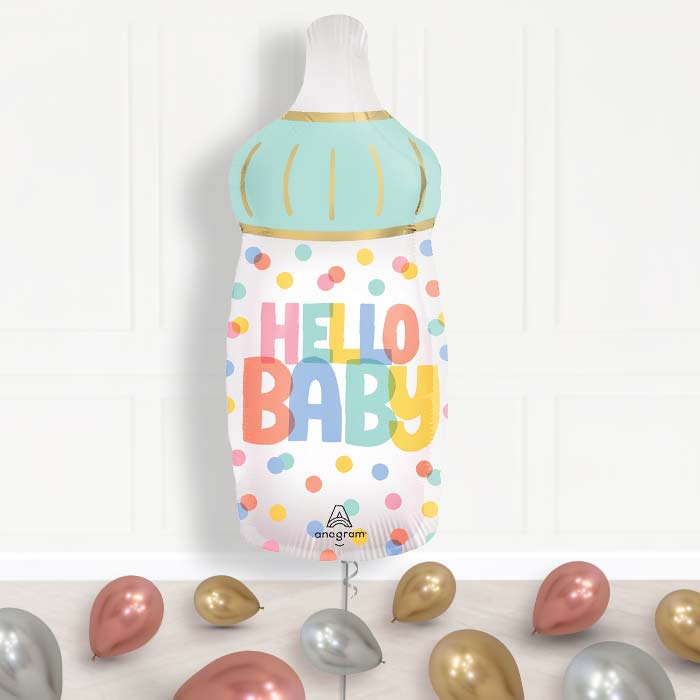 Hello Baby Bottle Balloon Display Package Delivered Inflated - Supershape Balloon | Party Save Smile