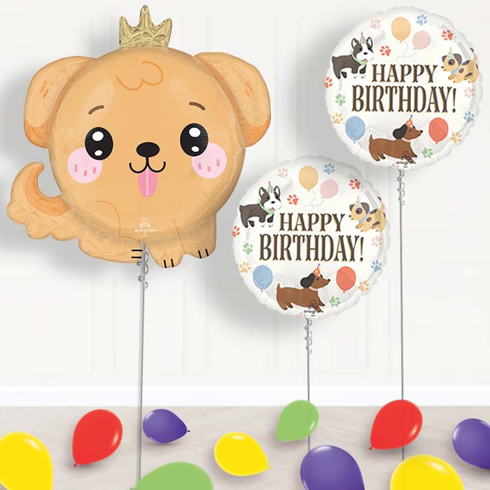 Kawaii Puppy Helium Balloon Display Package Delivered Inflated - Balloon Package | Party Save Smile