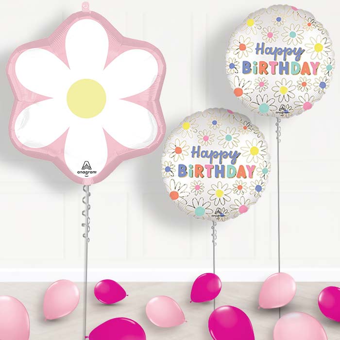 Pink Daisy Balloon Display Package Delivered Inflated - Balloon Package | Party Save Smile