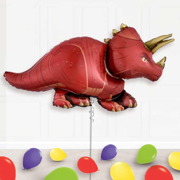 Red Triceratops Balloon Display Package Delivered Inflated - Supershape Balloon | Party Save Smile