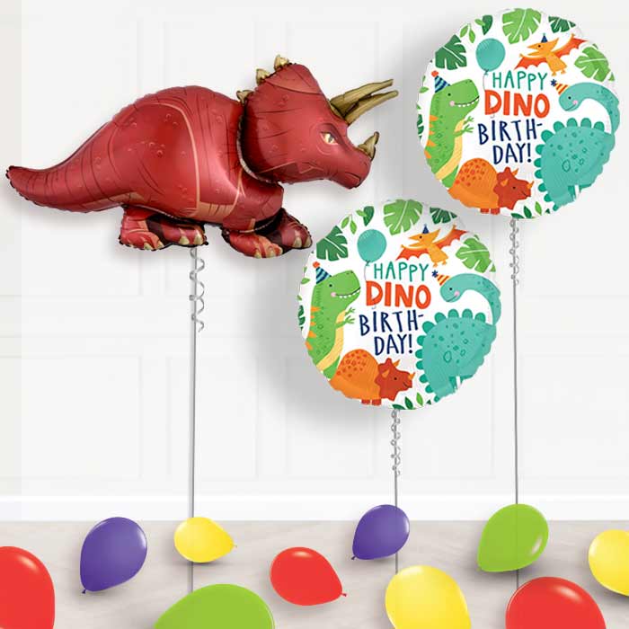 Red Triceratops Balloon Display Package Delivered Inflated - Balloon Package | Party Save Smile