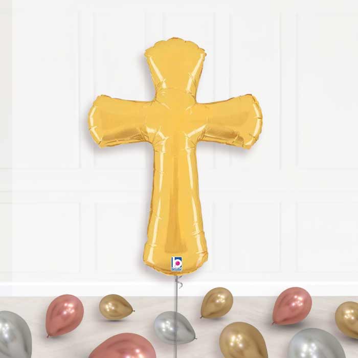 Gold Christening Cross Balloons Package - Supershape Balloon | Party Save Smile