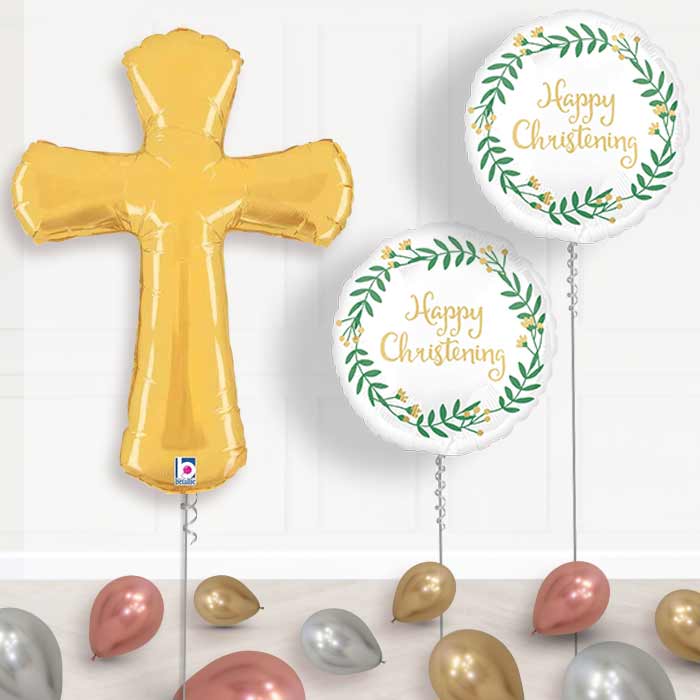 Gold Christening Cross Balloons Package - Balloon Package | Party Save Smile