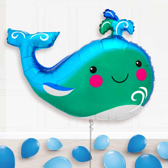 Happy Whale Balloon Display Package Delivered Inflated - Supershape Balloon | Party Save Smile