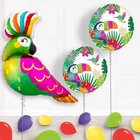 Tropical Parrot Balloon Display Package Delivered Inflated - Balloon Package | Party Save Smile
