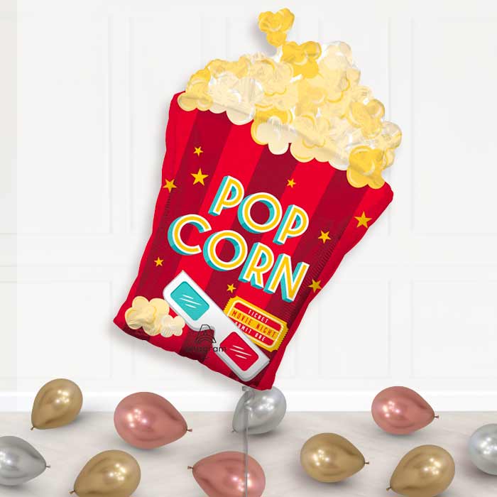 Popcorn Movie Night Balloon Display Package Delivered - Supershape Balloon | Party Save Smile