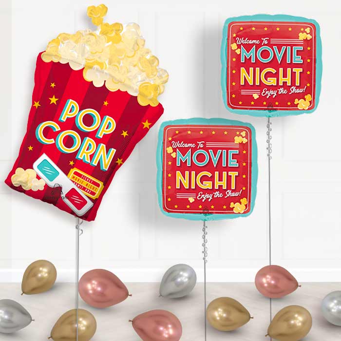 Popcorn Movie Night Balloon Display Package Delivered - Balloon Package | Party Save Smile