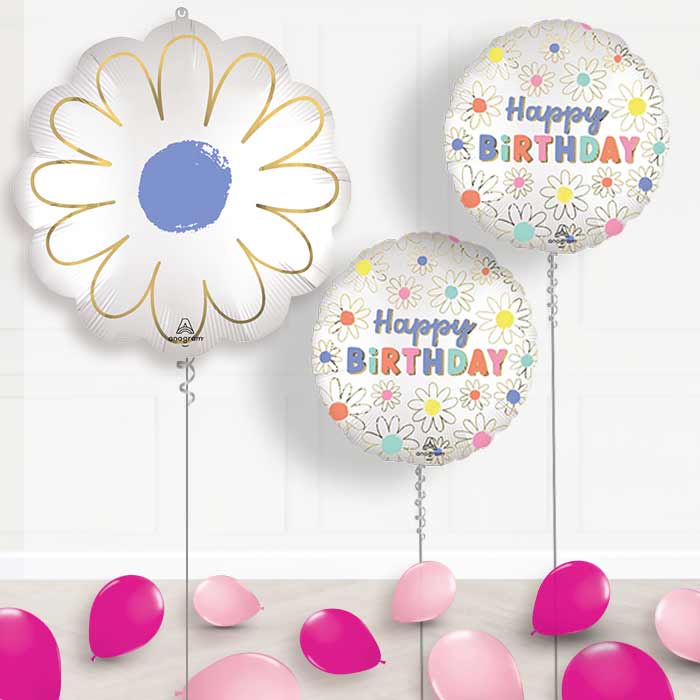 Satin Purple Daisy Balloon Display Package Delivered - Balloon Package | Party Save Smile