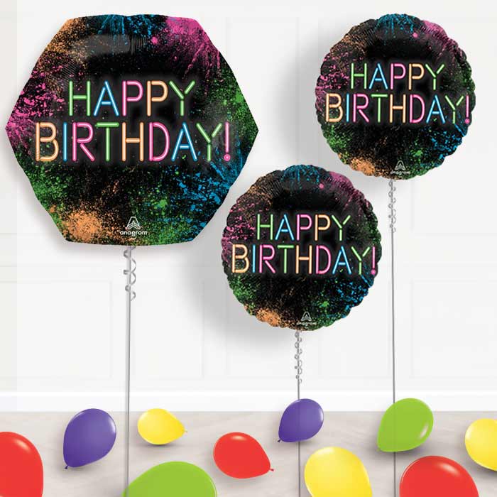 Neon Happy Birthday Balloon Display Package Delivered - Balloon Package | Party Save Smile